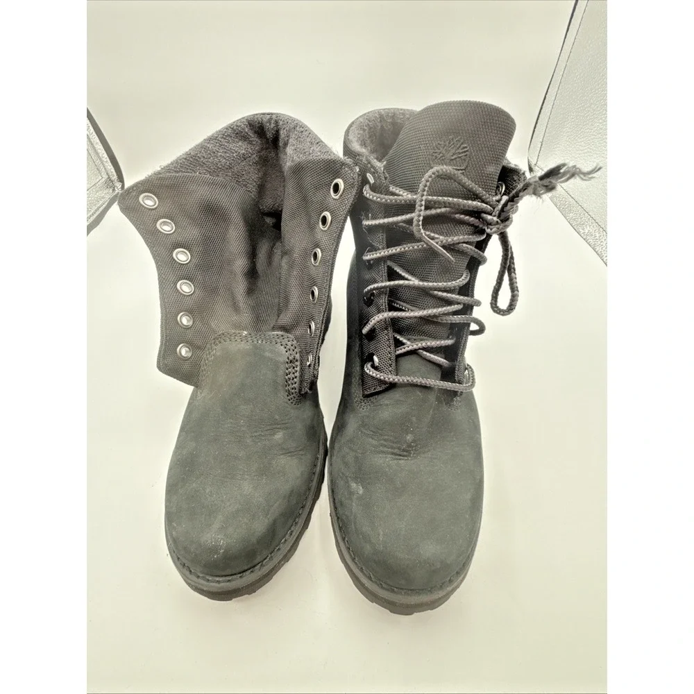 Timberland Roll Top Boots Leather Textile‎ black Kids boys Size 4 one w/o laces